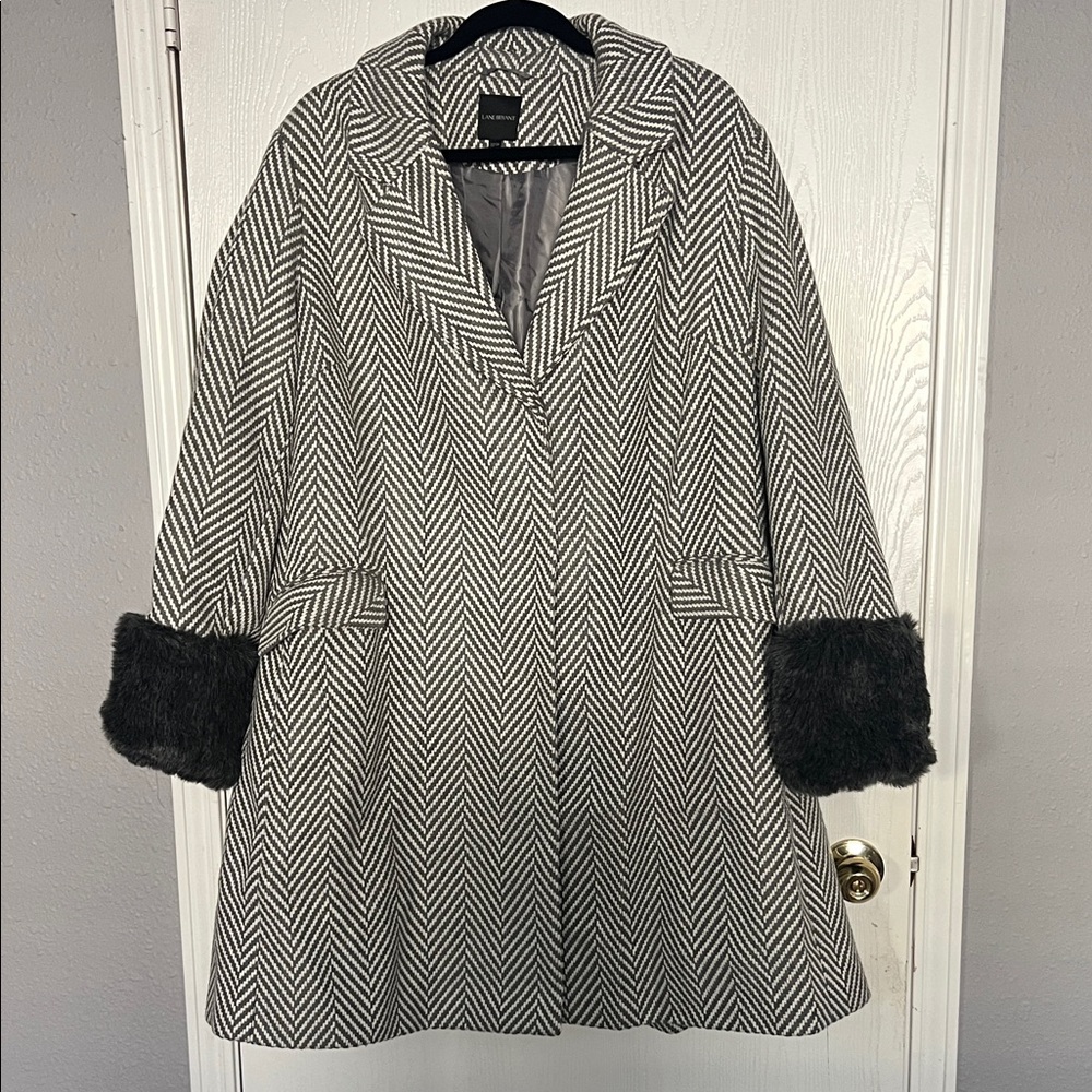 Lane Bryant Black and White Herringbone Pea Coat